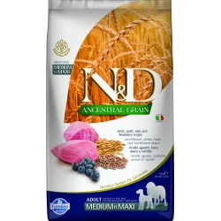 FARMINA N&D ANCESTRAL GRAIN DOG LAMB, SPELT, OATS AND BLUEBERRY ADULT MEDIUM & MAXI 2.5KG